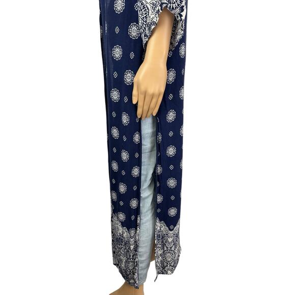 2/$30 Kori America Duster Kimono Jacket Navy Blue Long Boho Size S - Picture 6 of 11